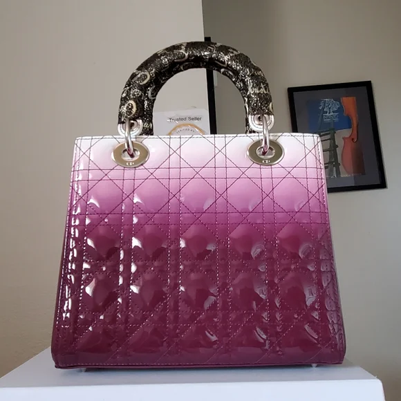 Lady Dior purple white silver hard ware medium bag - Picture 7 of 14